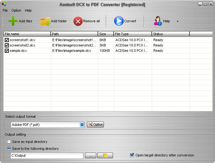 Screenshot of Aostsoft DCX to PDF Converter
