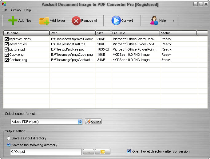 Screenshot of Aostsoft Document Image to PDF Converter Pro