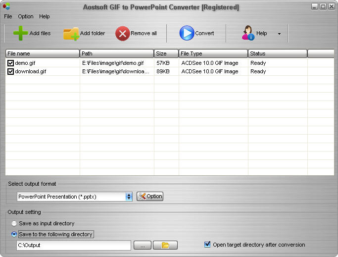 Screenshot of Aostsoft GIF to PowerPoint Converter