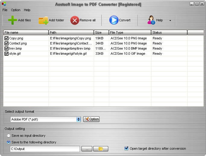 Screenshot of Aostsoft Image to PDF Converter 3.8.4