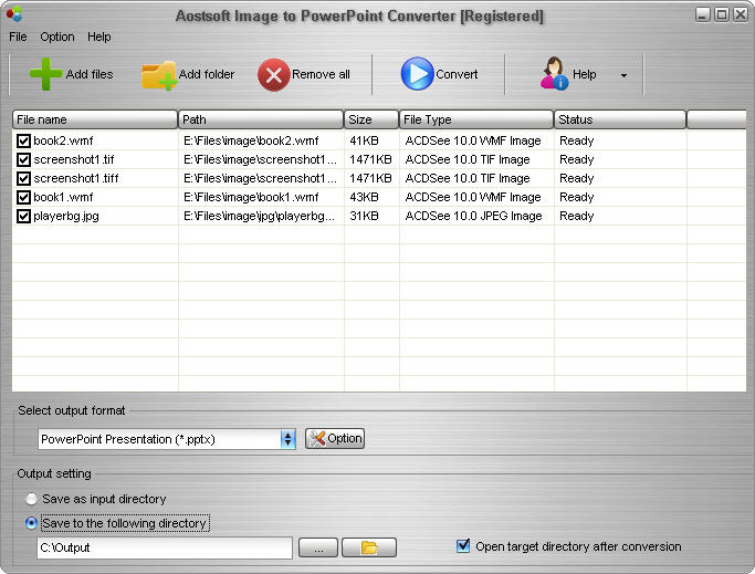 Screenshot of Aostsoft Image to PowerPoint Converter