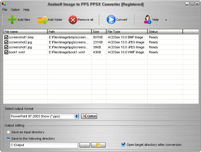 Screenshot of Aostsoft Image to PPS PPSX Converter