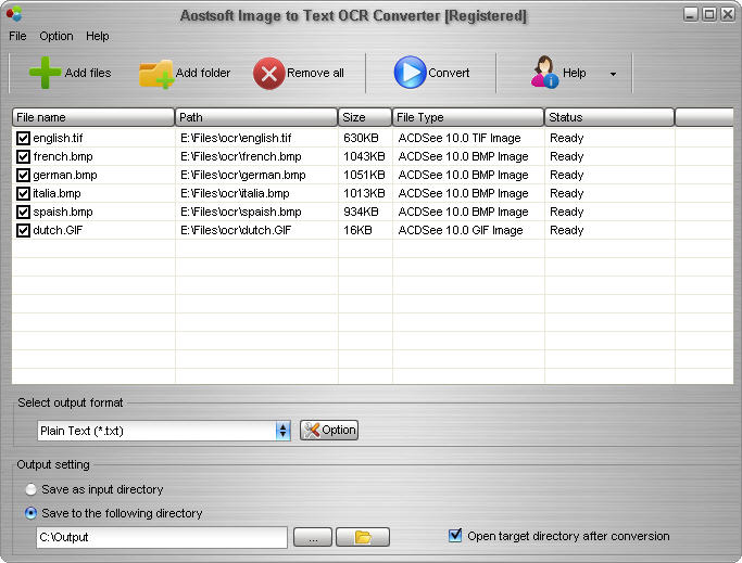 Screenshot of Aostsoft Image to Text OCR Converter