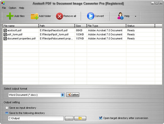 Screenshot of Aostsoft PDF to Document Image Converter Pro