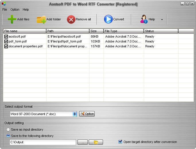 Screenshot of Aostsoft PDF to Word RTF Converter