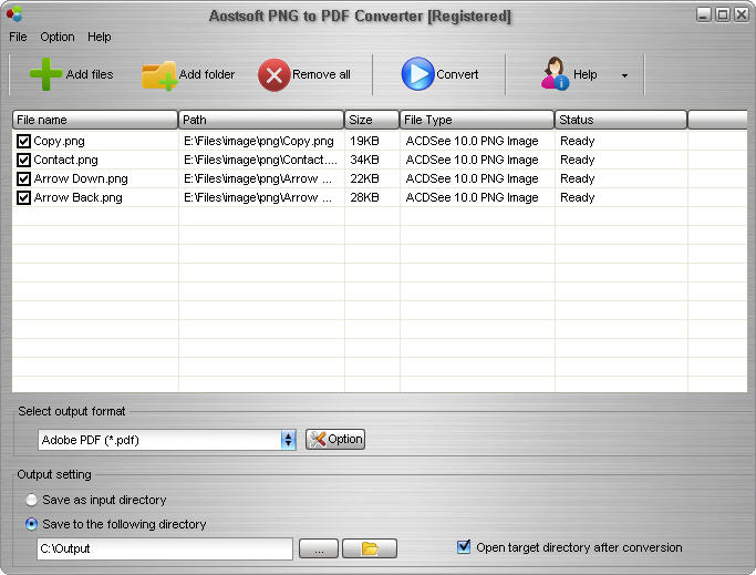 Screenshot of Aostsoft PNG to PDF Converter