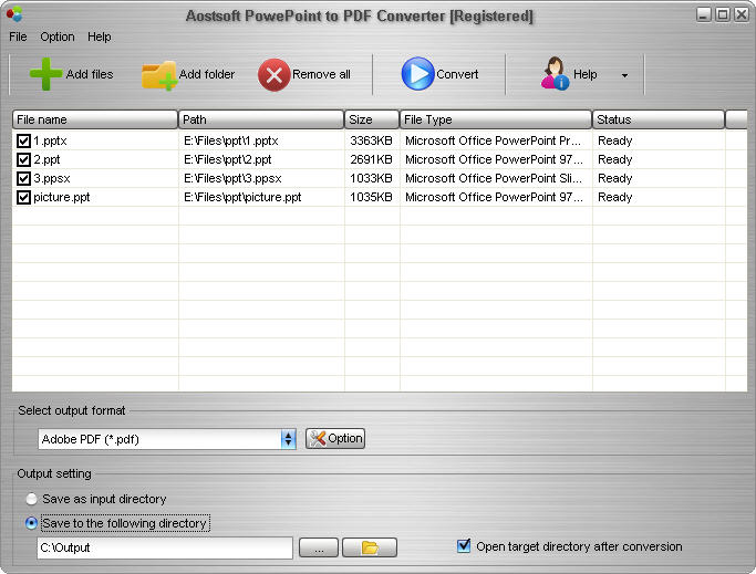 Screenshot of Aostsoft PowerPoint to PDF Converter