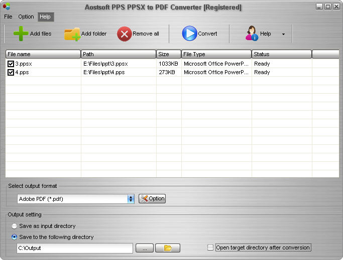 Screenshot of Aostsoft PPS PPSX to PDF Converter 3.8.4