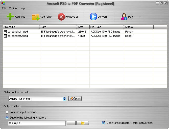 Screenshot of Aostsoft PSD to PDF Converter 3.8.3