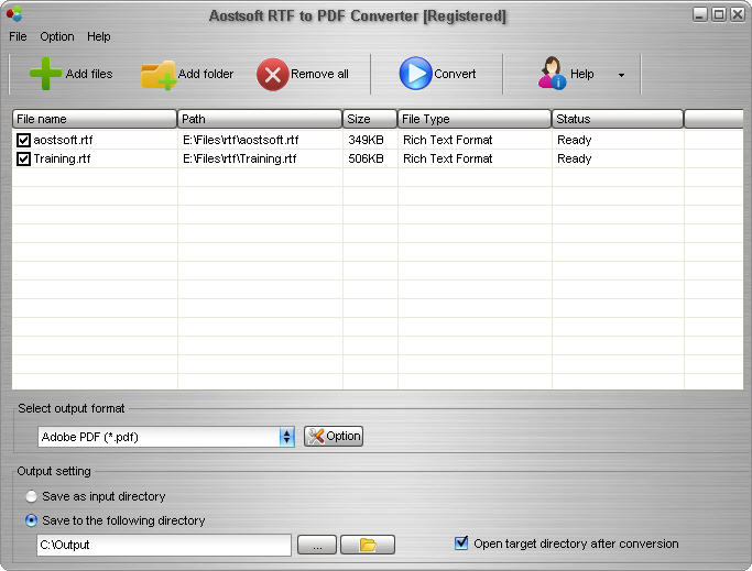 Screenshot of Aostsoft RTF to PDF Converter