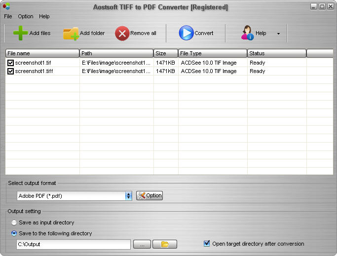 Screenshot of Aostsoft TIFF to PDF Converter 3.8.3