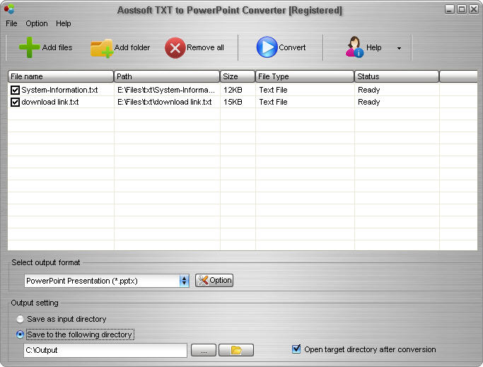 Aostsoft TXT to PowerPoint Converter screenshot
