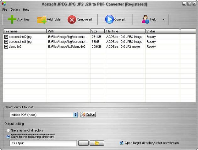 Aostsoft JPEG JPG JP2 J2K to PDF Converter