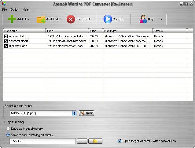 Aostsoft Word to PDF Converter - Convert Word to PDF Converter, Convert DOC to PDF, Convert DOCX to PDF, Convert DOCM to PDF